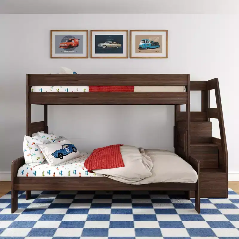Max & Lily Modern Farmhouse Twin XL Over Queen Bunk Bed With Staircase