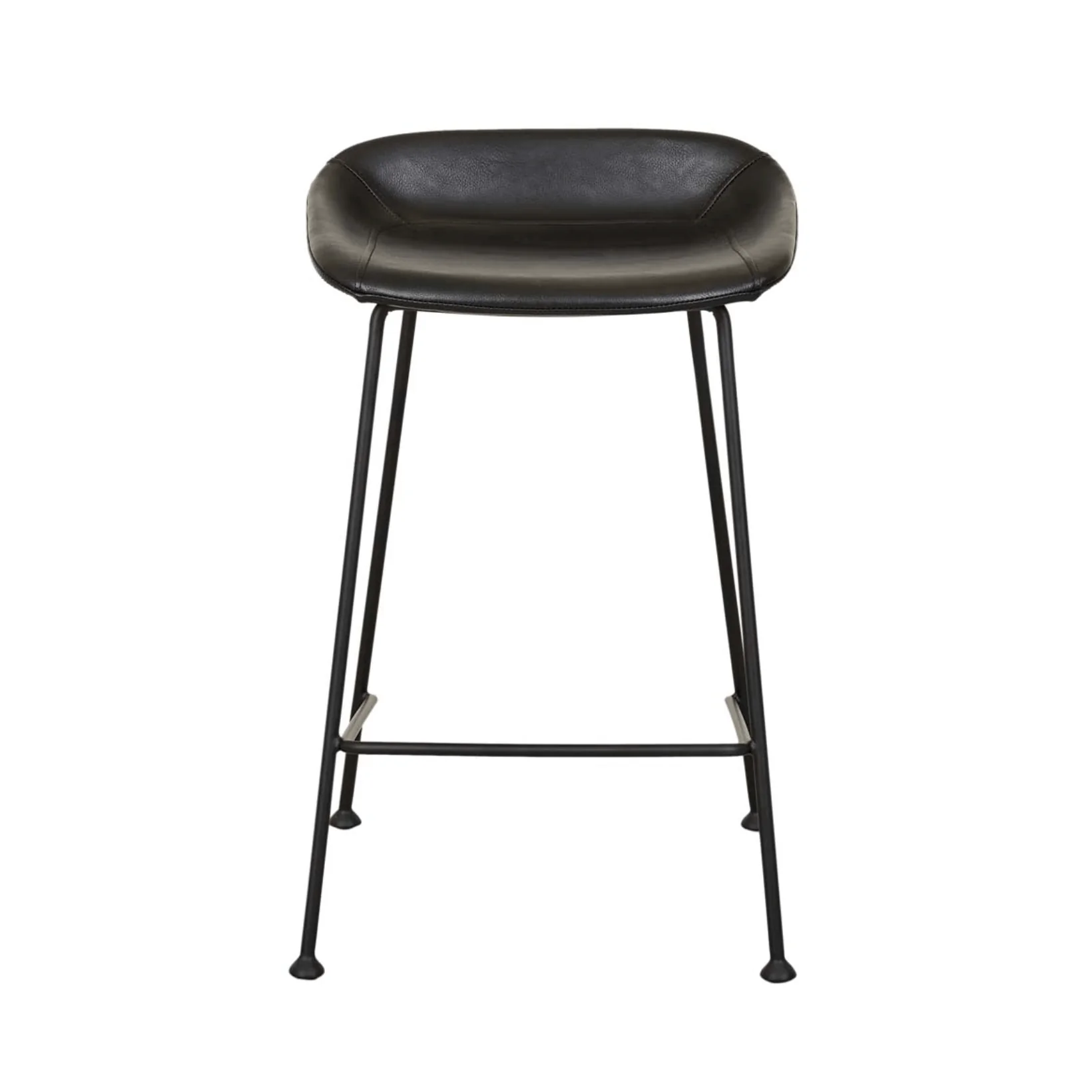 Vintage Matt black Leather Barstool with Curved Back for Kitchen