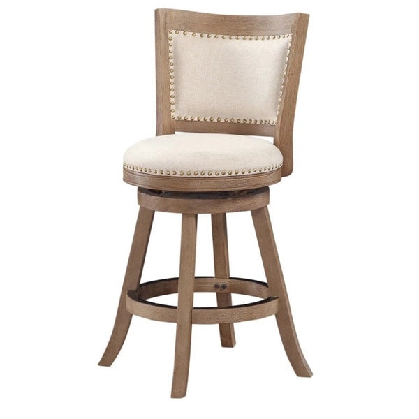 High Back Swivel Counter Stool with Linen Cushion and Wood Frame