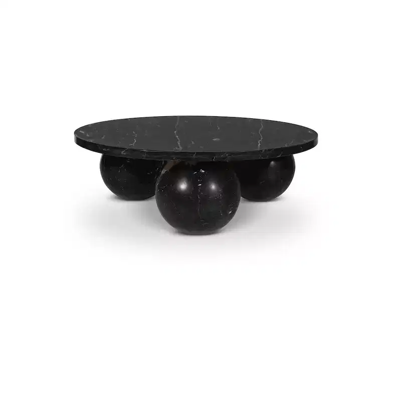 Round Marble Coffee Table with Sphere Legs, Multicolor, Seats 4–6