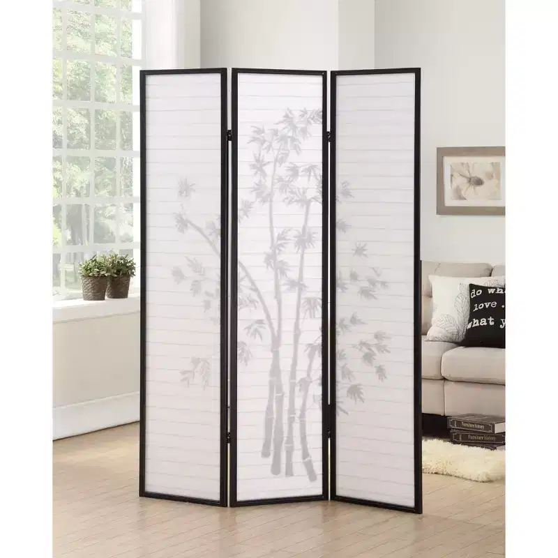 3-Panel Bamboo Pattern Room Divider – Black, 54
