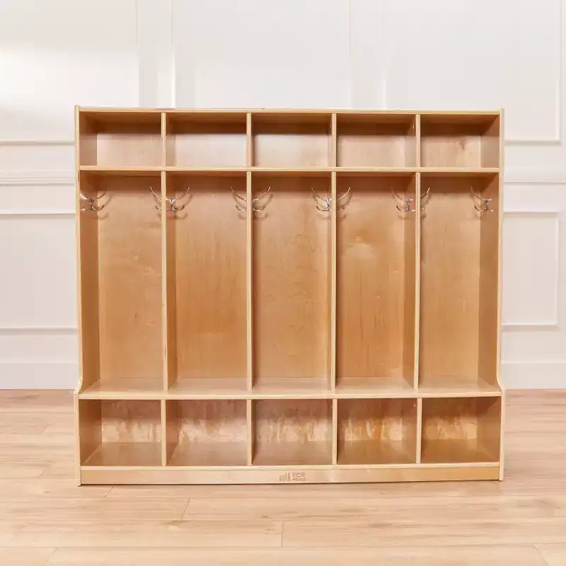 5-Section Coat Locker with Bench and 5 Scoop Front Storage Bins, Kids Furniture