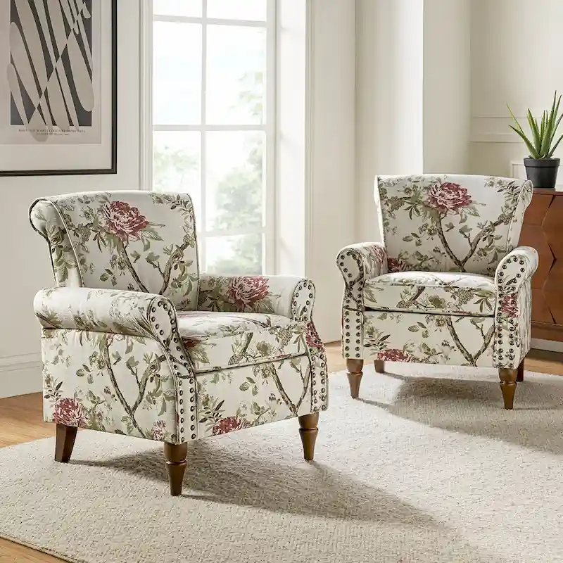 Traditional Polyester Accent Arm Chair with Nailhead Trim (Set of 2)