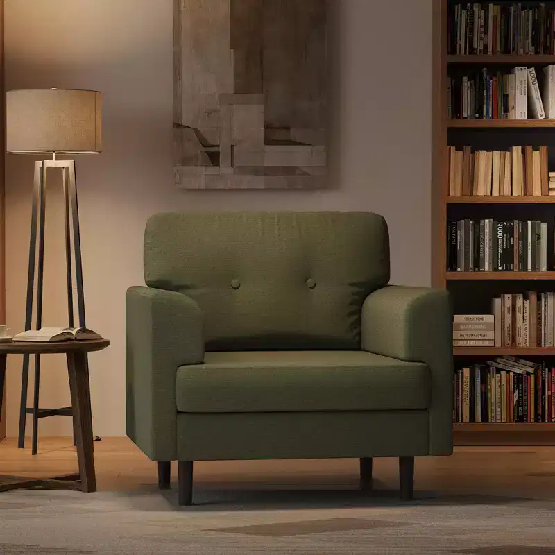 Green / White Linen Tufted Accent Chair, Single Seat, for Living Room & Bedroom