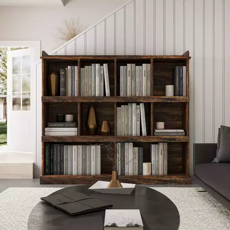 10-Cube Tall Freestanding Bookcase with Vintage Industrial Style for Living Room, Bedroom and Office