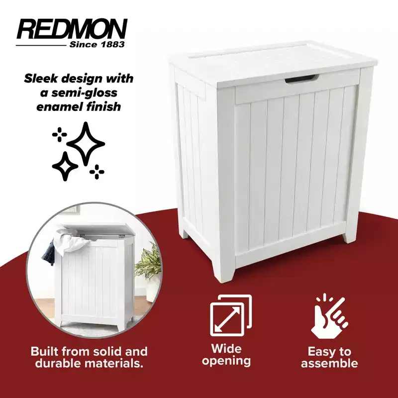 Contemporary Wooden Clothes Hamper for Bedroom and Laundry Room, White