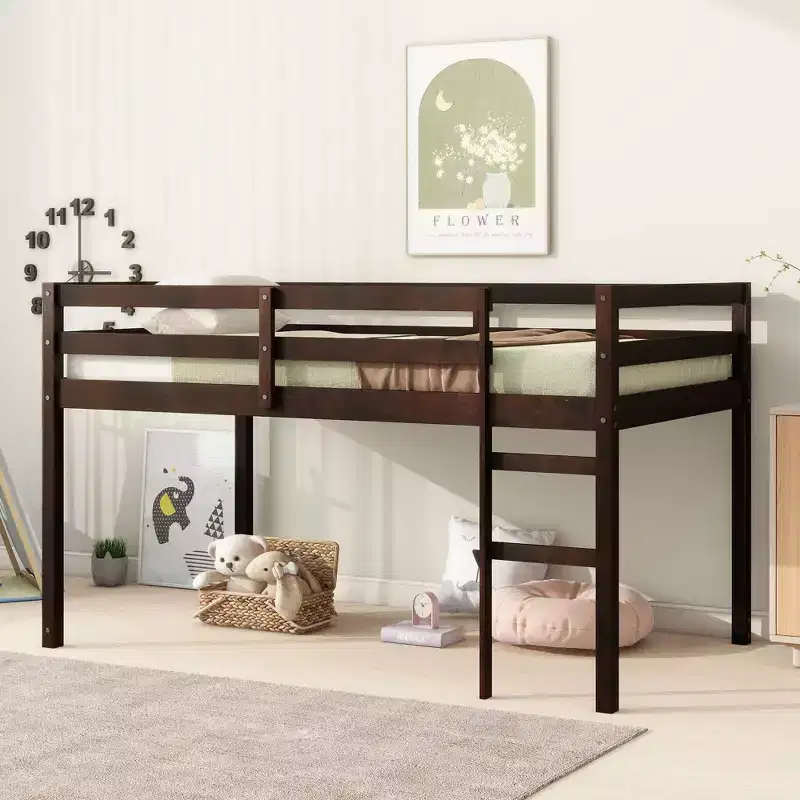 Twin Bed Frame Soft-Close Drawers Kid-Friendly Solid Pine Wood