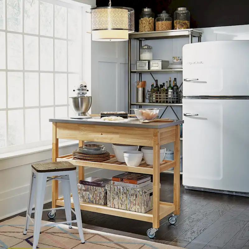 General Line Brown Kitchen Cart with Stainless Steel Top - 45' x 21' x 37'