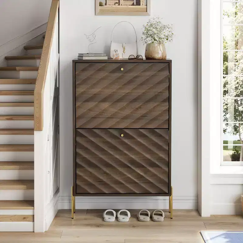 Modern Freestanding Shoe Cabinet Organizer with 2 Flip Drawers, Mid-Century Storage Shoe Rack for Corridors, Entrances