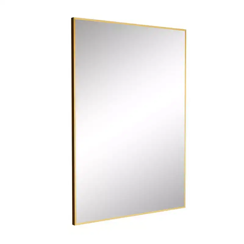 Thin-Frame Gold-Coated Aluminum Rectangular Wall Mirror with Right Angle Design
