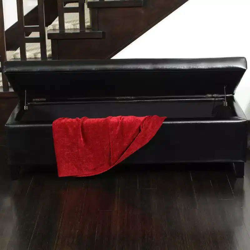 Contemporary Birch Wood Upholstered Storage Ottoman