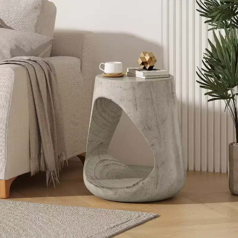 Modern Hollow Console Side Table in Gray, Wood-Like Texture