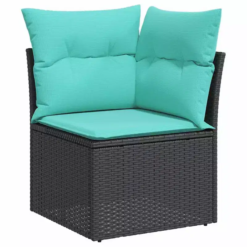 vidaXL Patio Sofa Set Black, Blue PE Rattan, Powder-Coated Steel, Polyester