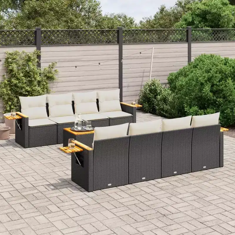 vidaXL Garden Sofa Set Black PE rattan 92.1 inches wide