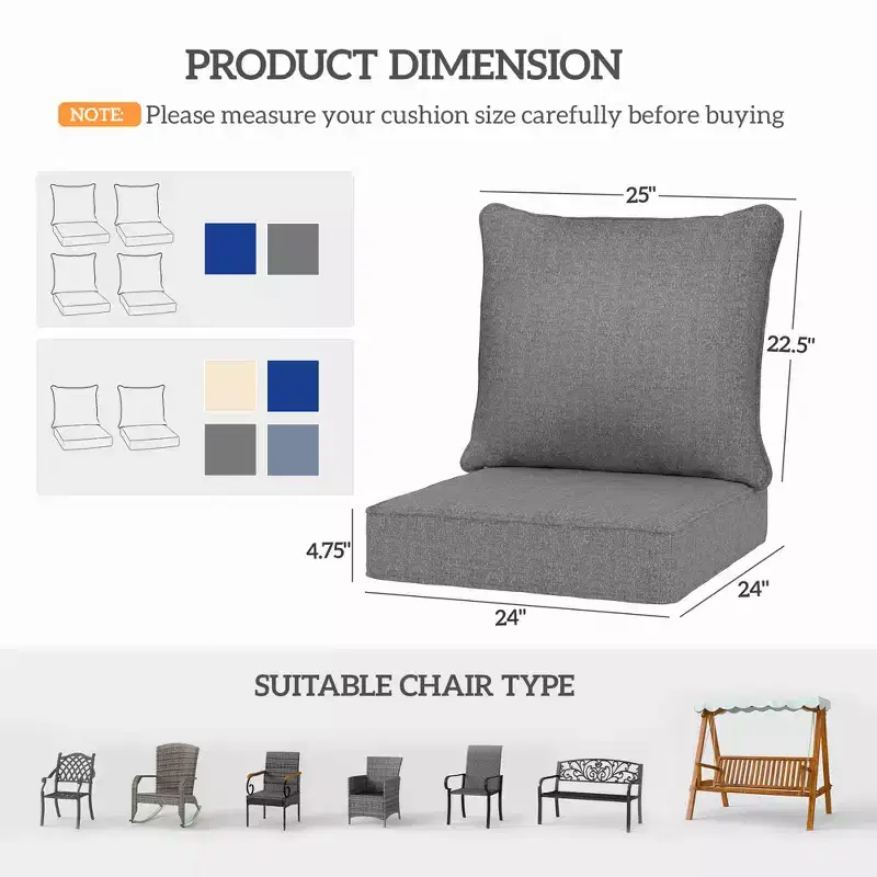 8 Patio Chair Cushions with Seat & Backrest, Fade Resistant Seat Replacement Cushion Set