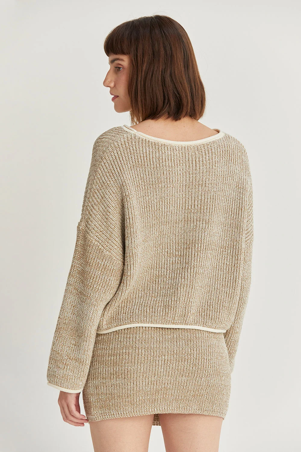 Marled Cotton Sweater Mini Skirt with Faux Button Detail