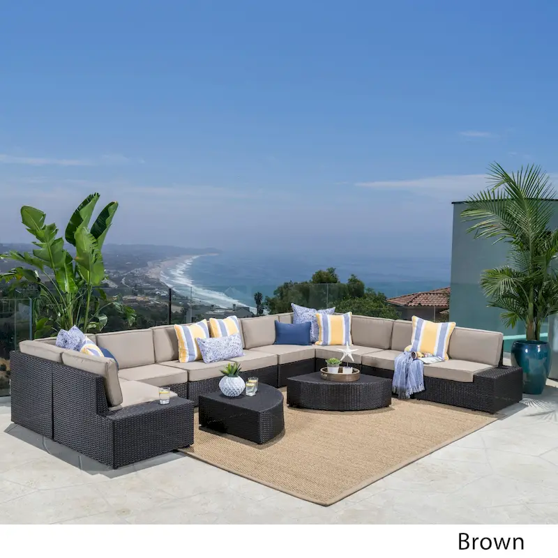 Best Sail Bridge 12-piece Brown Wicker Sofa Set with Cushions by Havenside Home