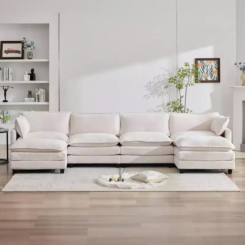 HYLEORY U-Shaped Sectional Sofa , Indoor Furniture Convertible Modular Circle Velvet Sectional Sofa Set with 2 Ottomans for Living Room