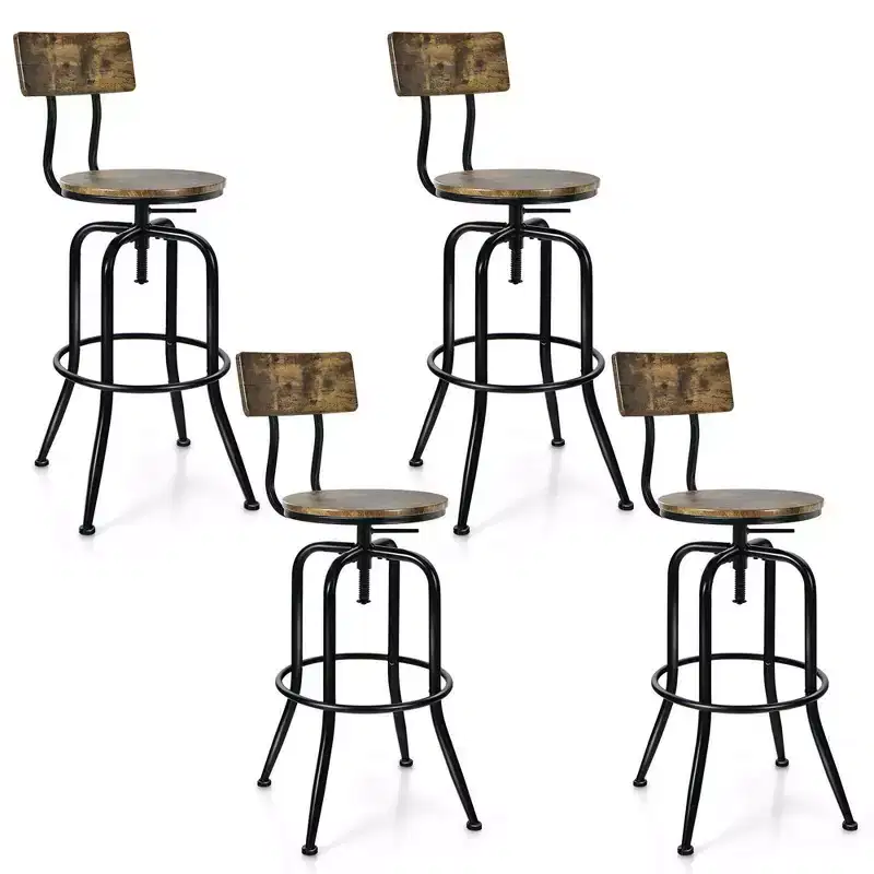 Costway Set of 4 Industrial Bar Stool Adjustable Swivel Counter-Height Dining Side Chair