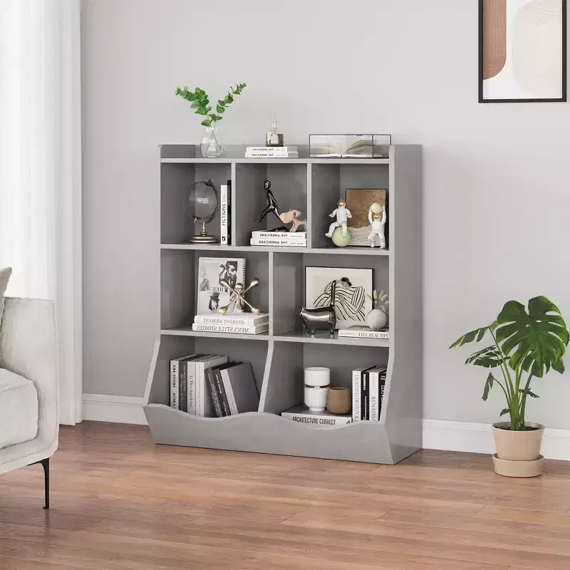 Children's three-layer bookshelf, children's bookshelf with storage cabinets, toy storage rack, suitable for playrooms, children's rooms