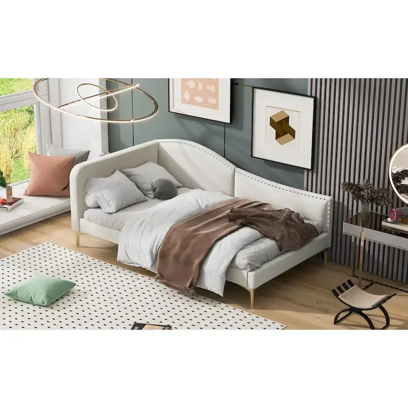 Upholstered Daybed with Guardrail and Headboard