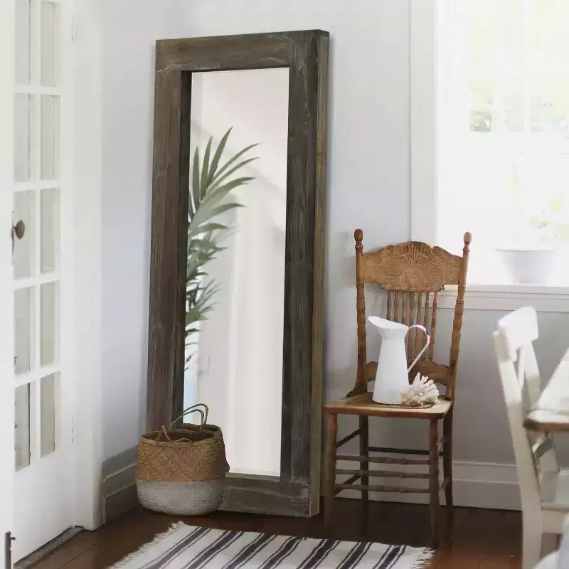 58x24 inch Solid Wood Wide Edged Hollow Right Angled Rectangular Brown Full-length Mirror (without Bracket)