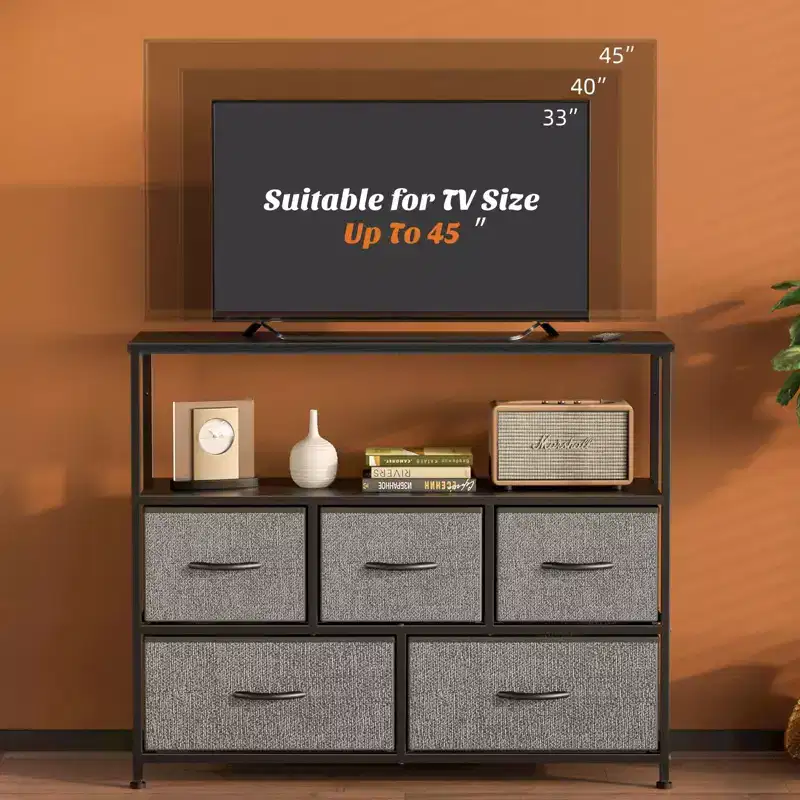 Versatile Storage Tower for Kid Rooms, Closets, Entryways, and Nurseries: Tall Dresser with Fabric and Wooden Top