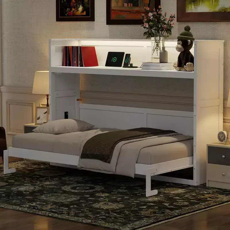 Clihome Twin XL Size Murphy Bed with Desk,and USB Charging Station