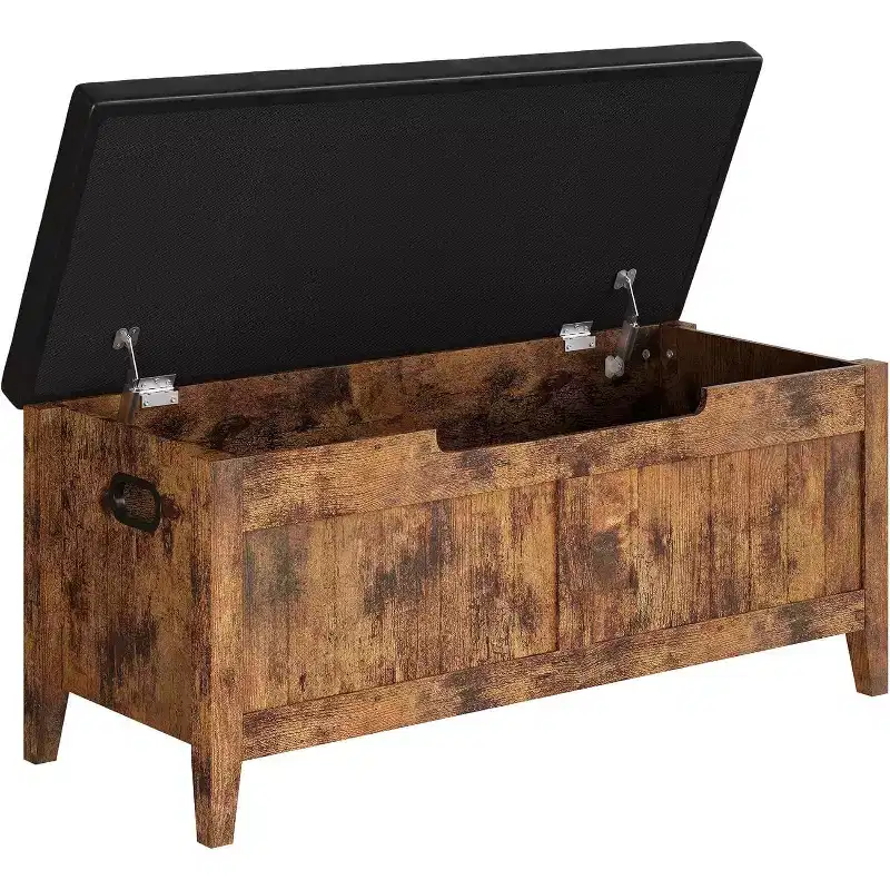 39 Storage Bench with Cushion Seat and Safety Hinges Entryway & Bedroom Shoe Organizer