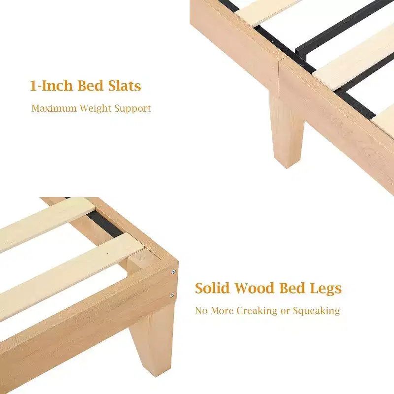 Rattan Bed Frame with Natural Rattan Headboard & LED Lights, Wood Slats Support, No Box Spring Needed, Natural