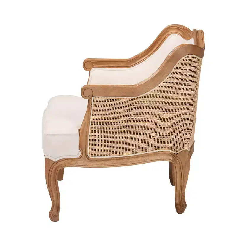 French-Inspired Accent Chair – Bayur Wood, Rattan, Foam Padded, No Assembly