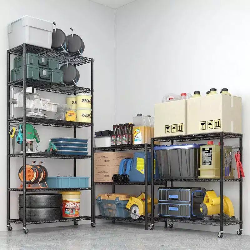 Heavy Duty Storage Adjustable Metal Shelves Wire Shelving Unit With Wheels 1200LBS NSF