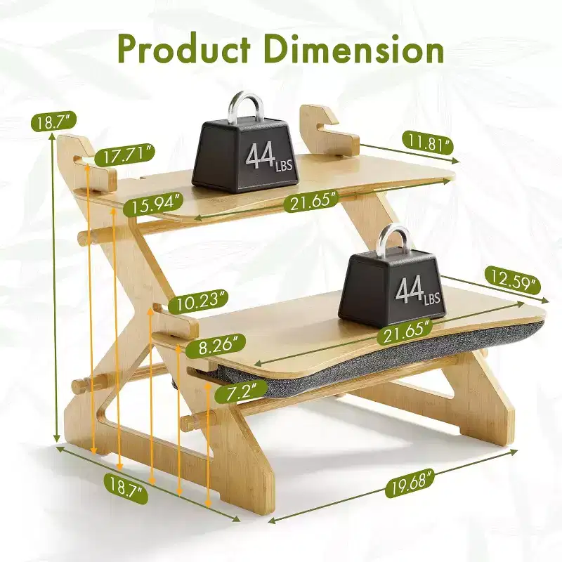 22 Inch Adjustable Bamboo Standing Desk Converter