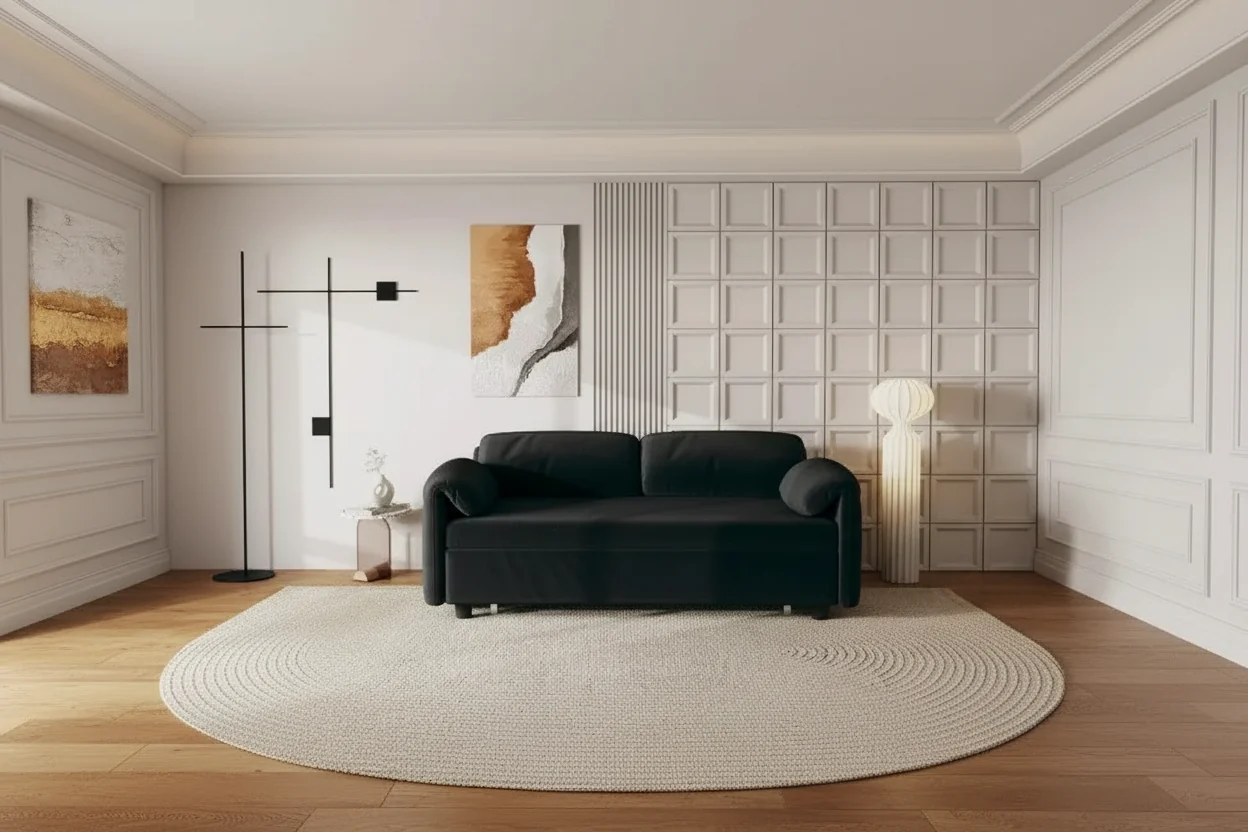 54 Inch Modern Convertible Sofa, Velvet Sofa Bed with Storage Pockets, Retractable Loveseat for Living Room