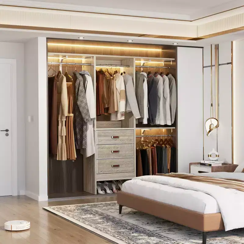 Besiost 5FT Closet Organizer System with Fabric Drawers, Closet Wardrobe with Hanging Rods