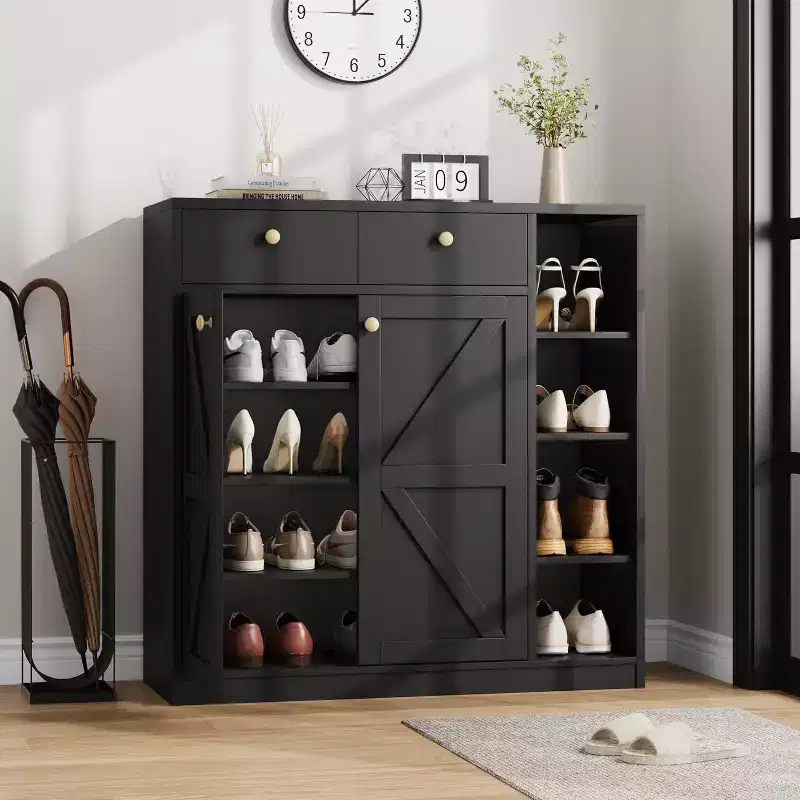 Shoe Cabinet with Doors & Drawers,42Tall Shoe Storage Cabinet with Adjustable Shelves & Anti-tip,Modern Shoe Rack Organizer for Entryway,Hallway