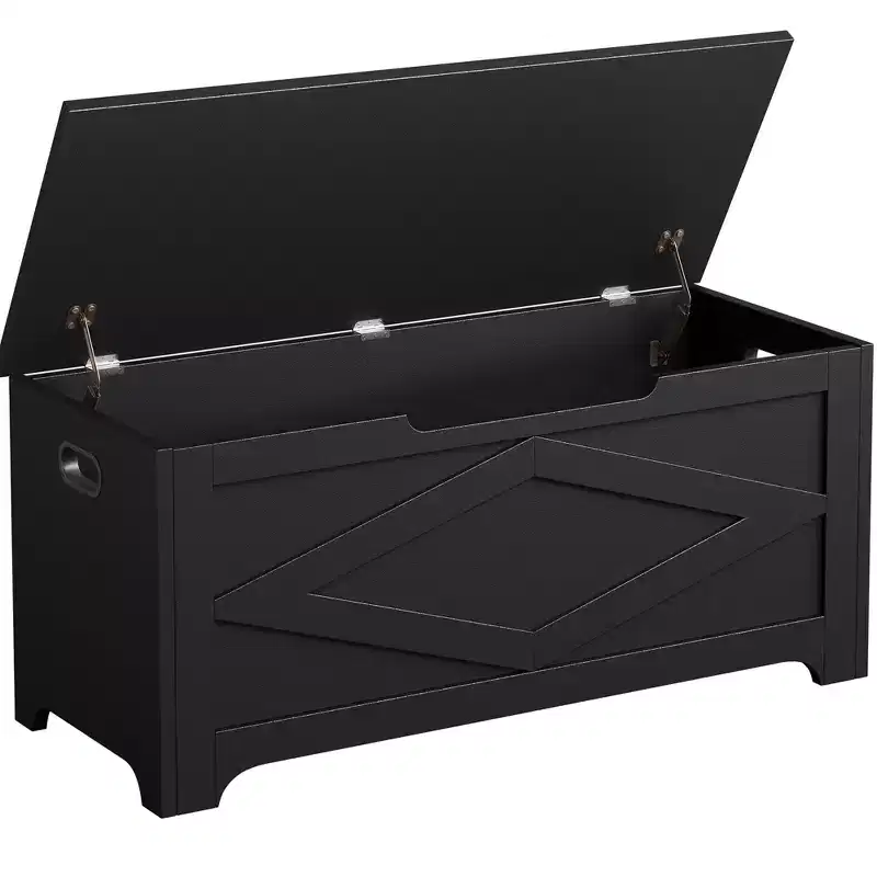 Storage Chest, Storage Bench with Safety Hinge, Farmhouse Style Wooden Trunk for Entryway, Bedroom, Living Room
