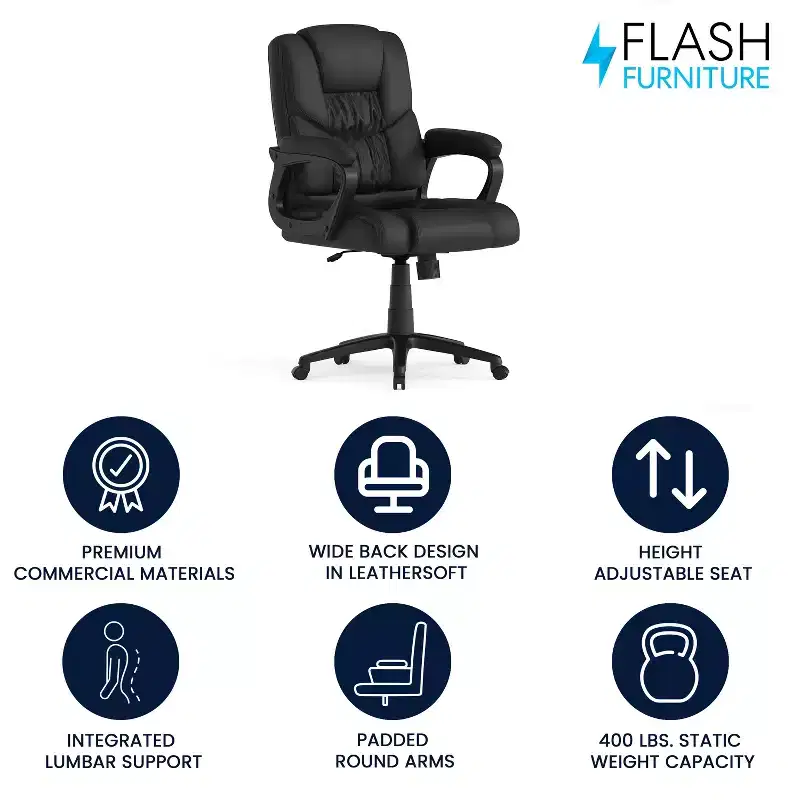 Flash Furniture Flash Fundamentals Big & Tall 400 lb. Rated LeatherSoft Swivel Office Chair with Padded Arms