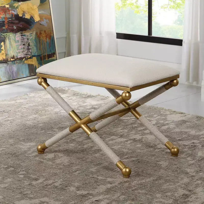 Uttermost Socialite 24 Wide White Gold Ottoman