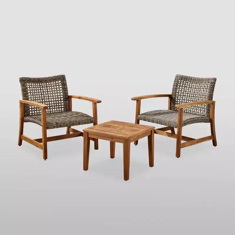 3pc Hampton Wood and Wicker Patio Set - Christopher Knight Home
