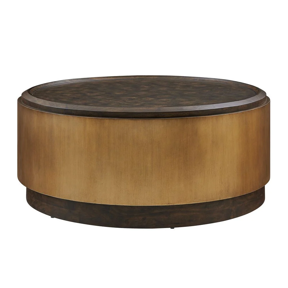 Round Coffee Table Honey Poplar Burl Veneer Satin Sheen