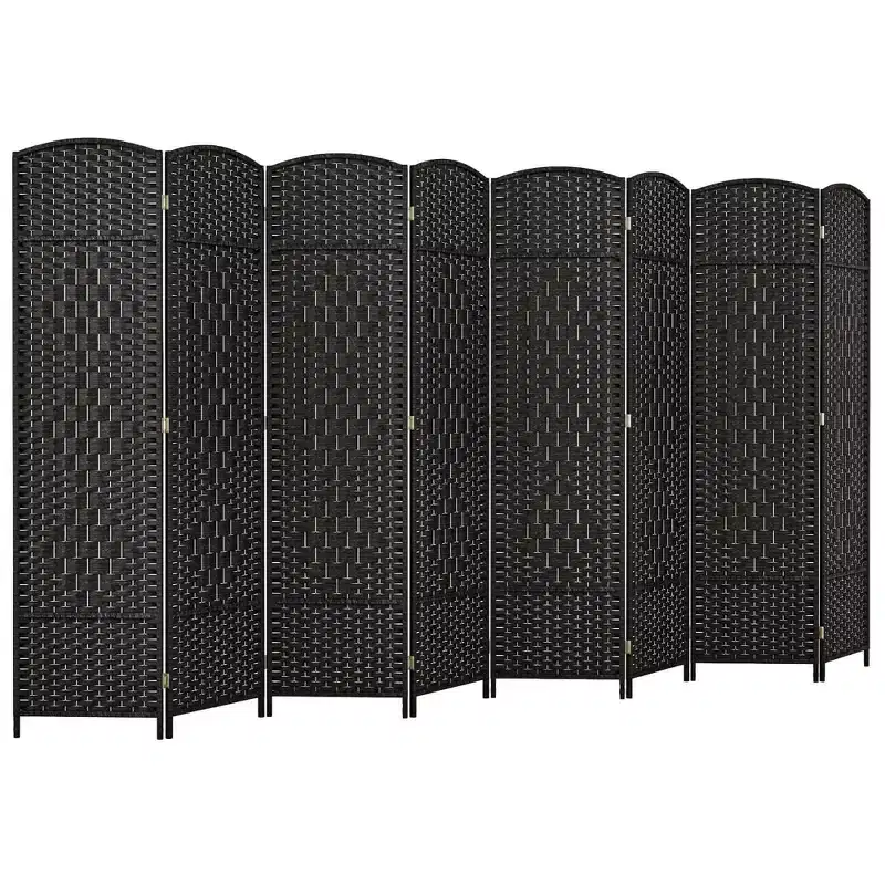 8-Panel Room Divider 6 FT Tall Folding Privacy Screen with Solid Wood Frame Brown/Black