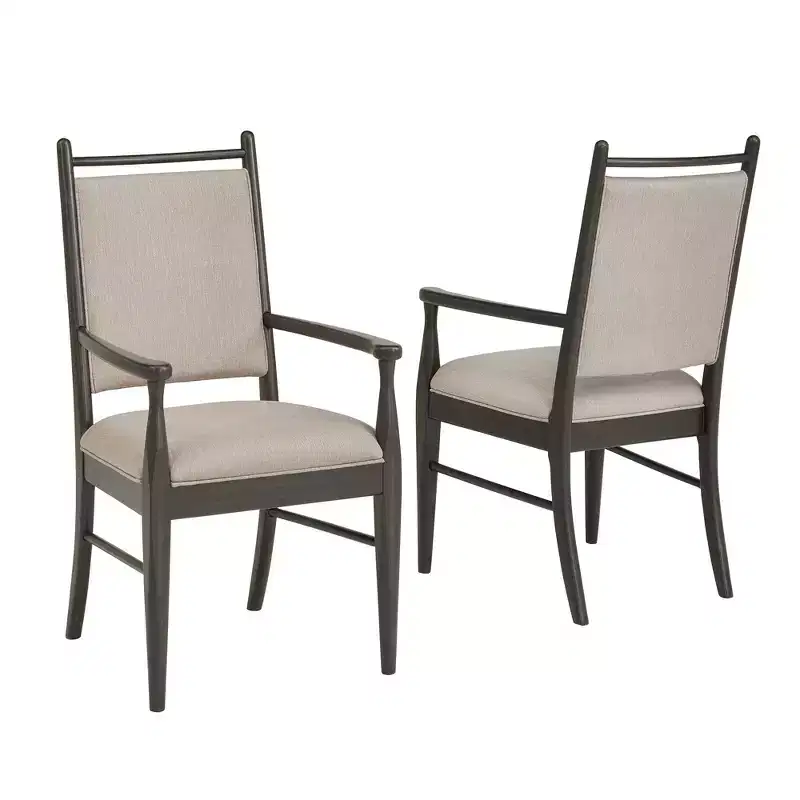 Fuske Wood Finish Beige Fabric Arm Chair (Set of 2) - iNSPIREQ