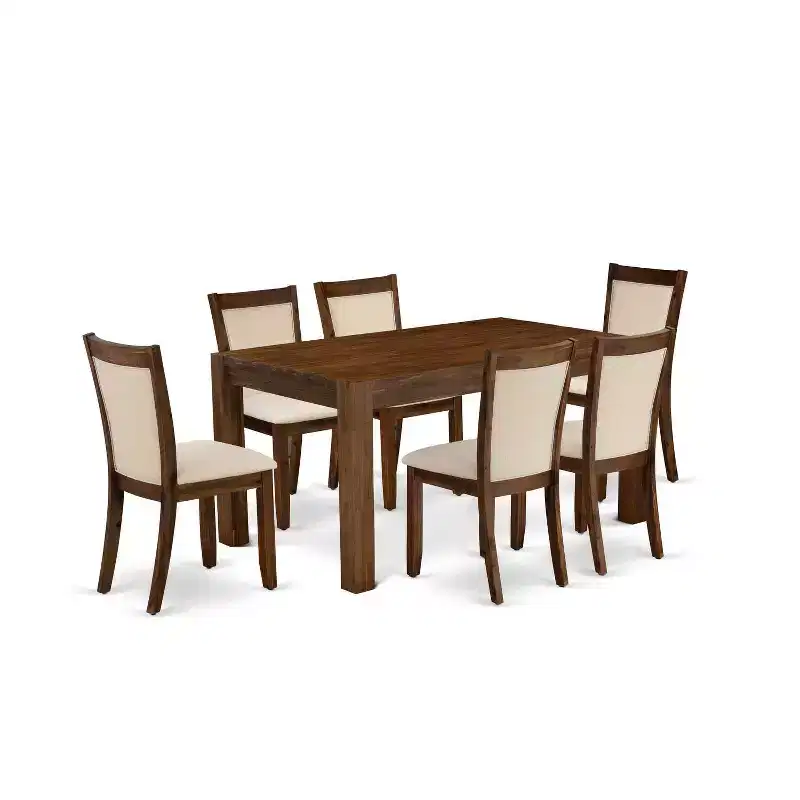 HomeStock 7-Piece Sand Blasted Black Finish Solid Wood Top Dining Table with 6 Chairs