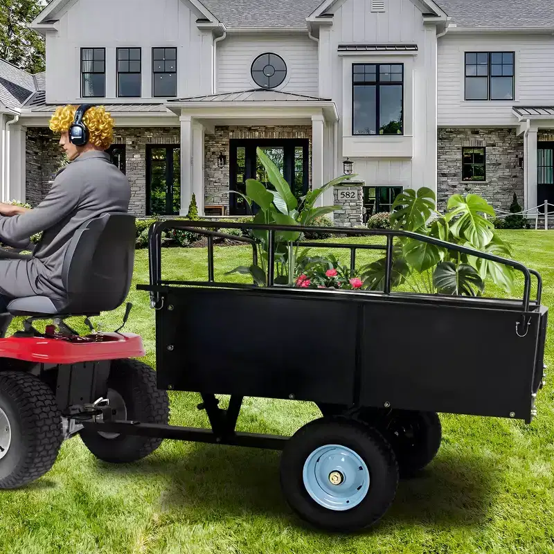 Heavy Duty 750LB Steel Dump Cart, 15 Cu Ft Utility Garden Trailer with Removable Gate & 16 Tires, Tow Behind Tractor or Lawn Mower