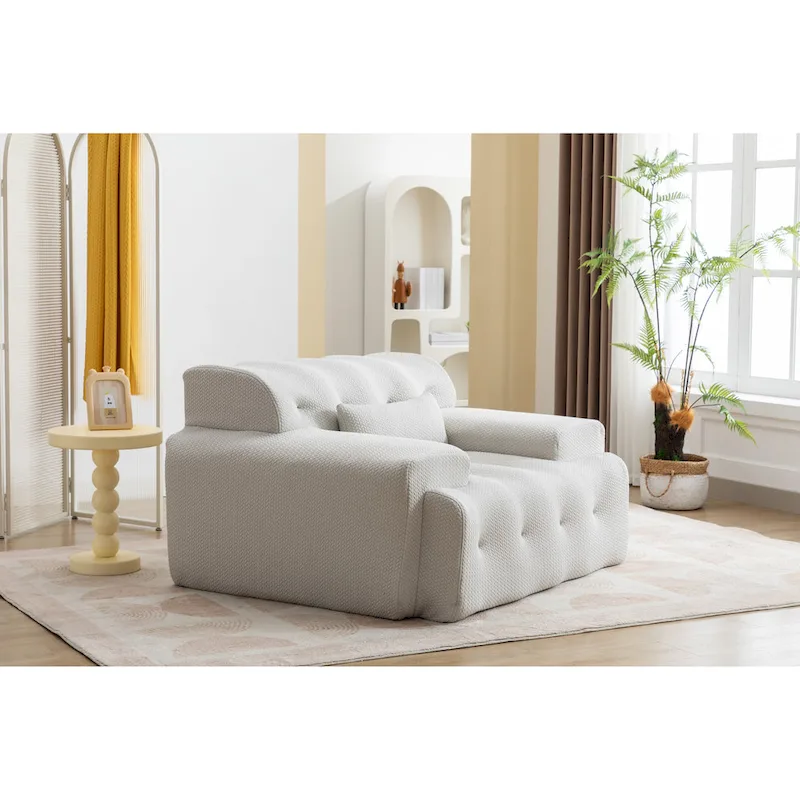 Beige Button-Tufted Accent Chair with High-Density Foam Cushion