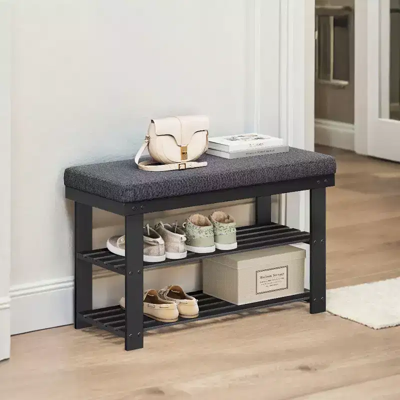 Bamboo Shoe Bench, 3-Tier Shoe Rack, Stable Shoe Organizer for Entryway, Living Room, Holds Up to 330 lb, 11.4 x 28 x 19.3 Inches