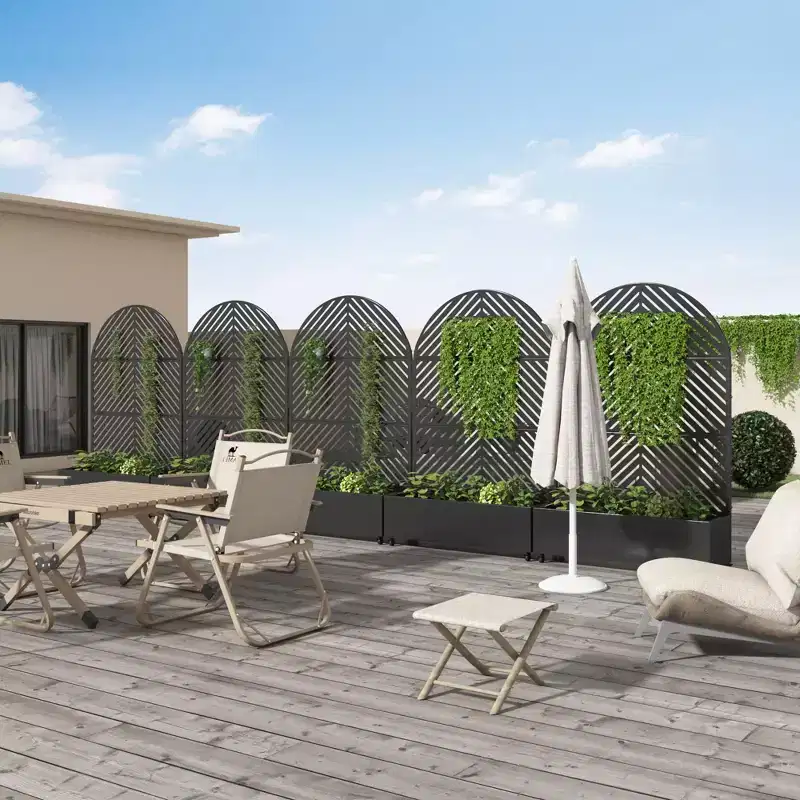 MAYEERTY Planter Box with Trellis Iron Black Arch Parallel Line 01 Style 72x35x16in 3-Piece Set