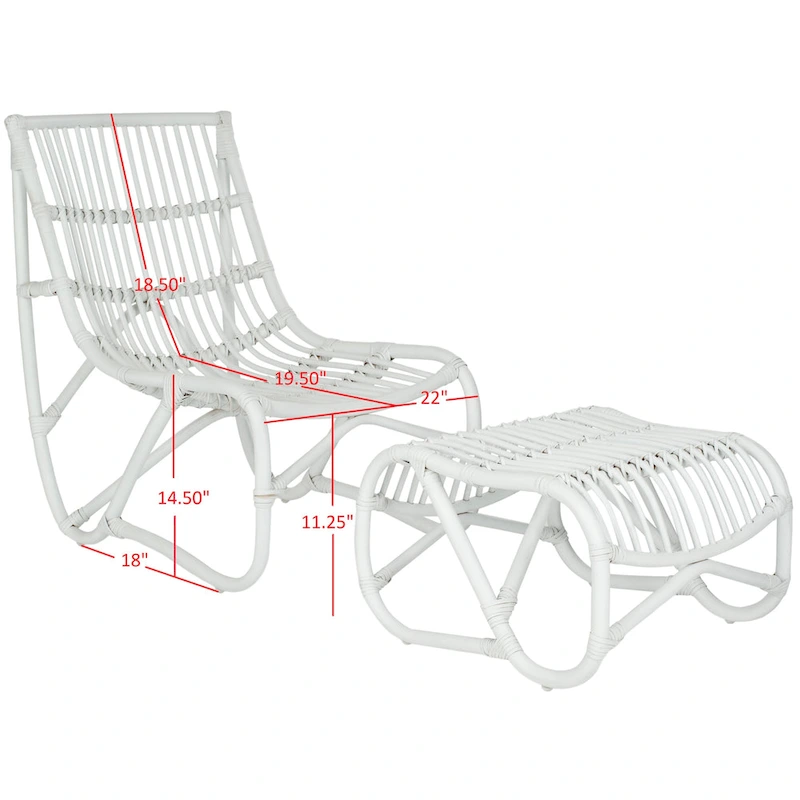 SAFAVIEH Jacquelynn White Wicker Chair And Ottoman Set - 22 x 30.5 x 32 - 22Wx30Dx31H