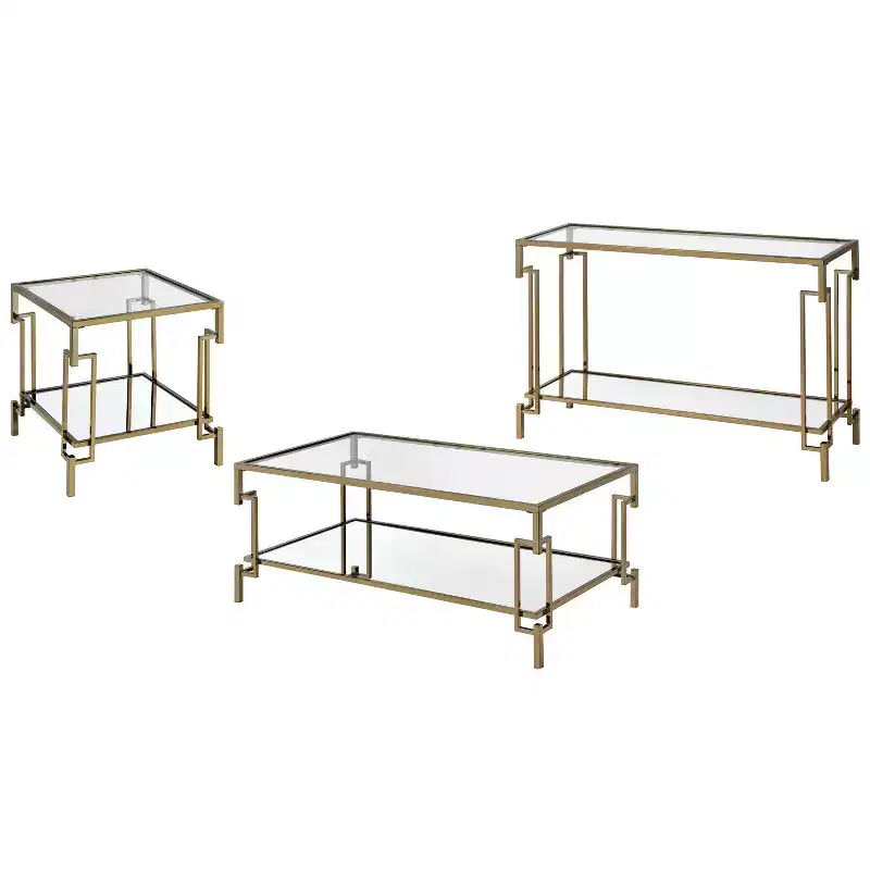 3pc Costa Mesa Contemporary Coffee Table Set Champagne - miBasics